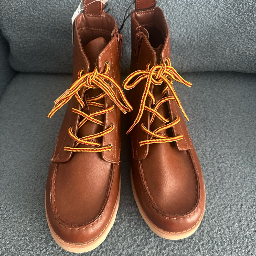 Cat & Jack Brown Kids Boots with Yellow Laces